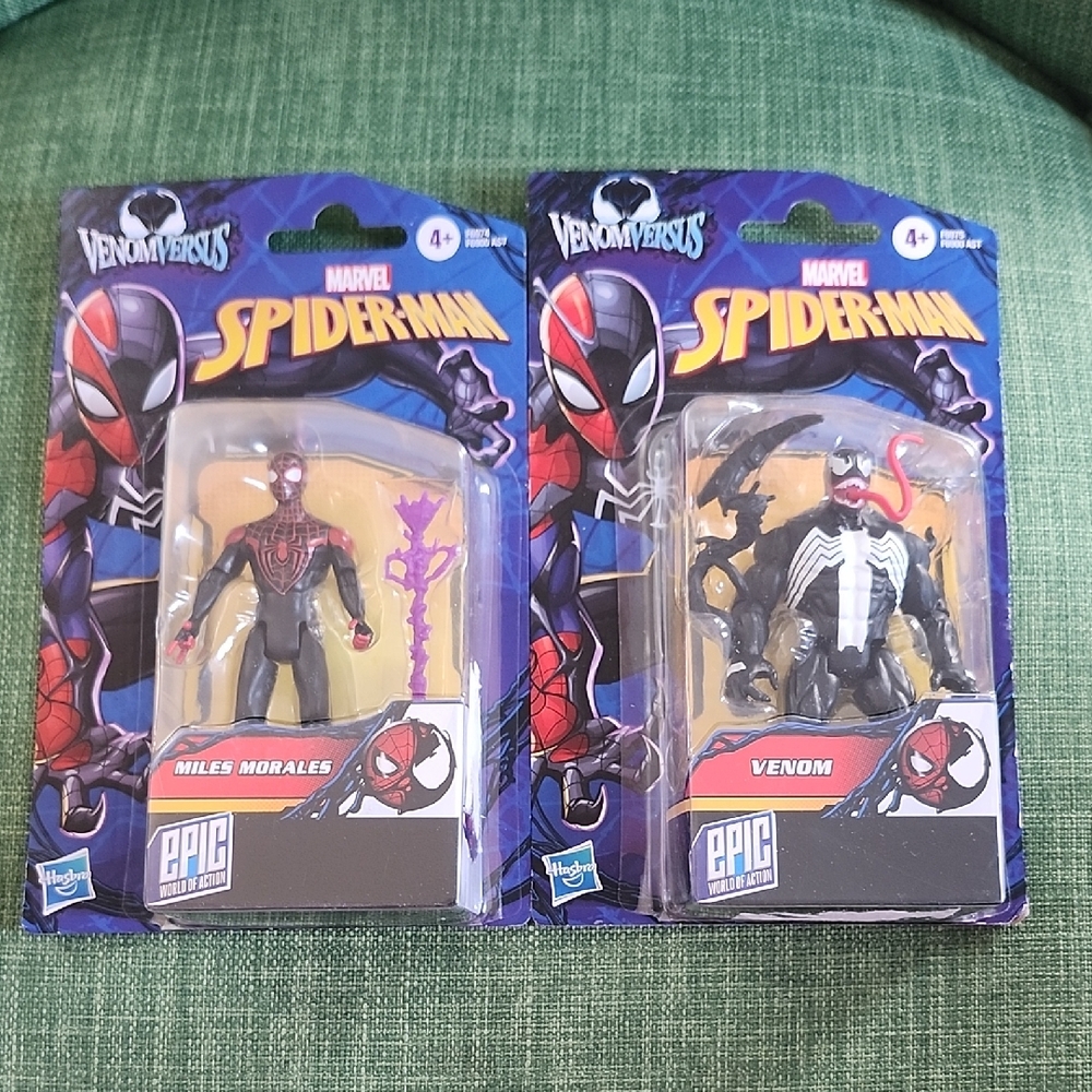 Marvel Spider-Man Figures - Black and Red Miles Morales, Black and White Venom